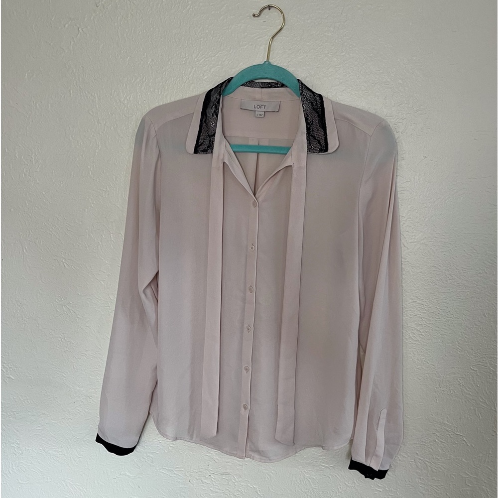 Loft Beige Tie Front Blouse